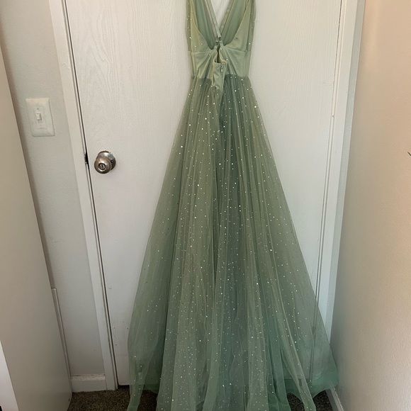 Green Gown/ Prom Dress with Sparkle Details - Picture 2 of 4